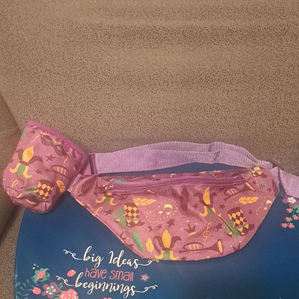 NWOT Purple Mardi Gras Fanny Pack with drink holder